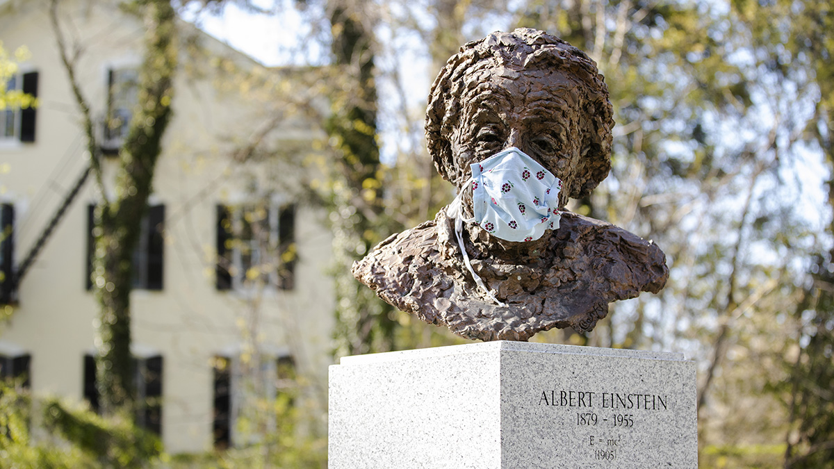 A memorial of Albert Einstein at Princeton University was given a mask shortly after New Jersey Gov. Phil Murphy ordered mandatory face coverings.  (Photo: Ira L. Black / Corbis via Getty Images)
