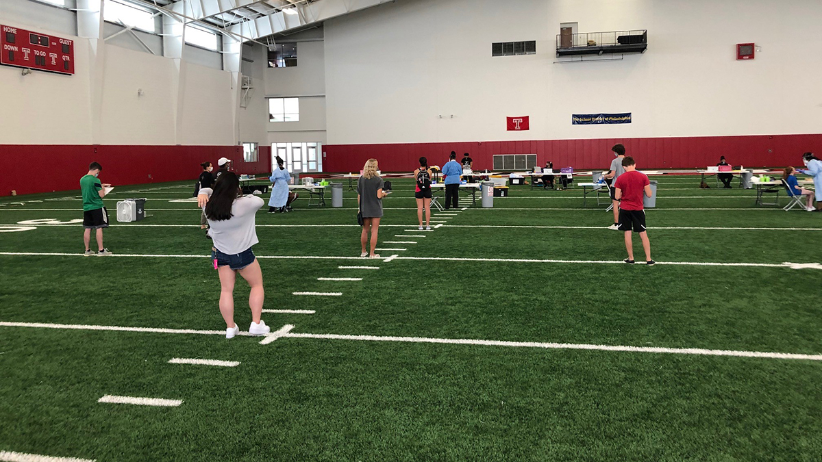 Temple students at a mass testing event. (Photo: Mitch Blacher / NBC10)