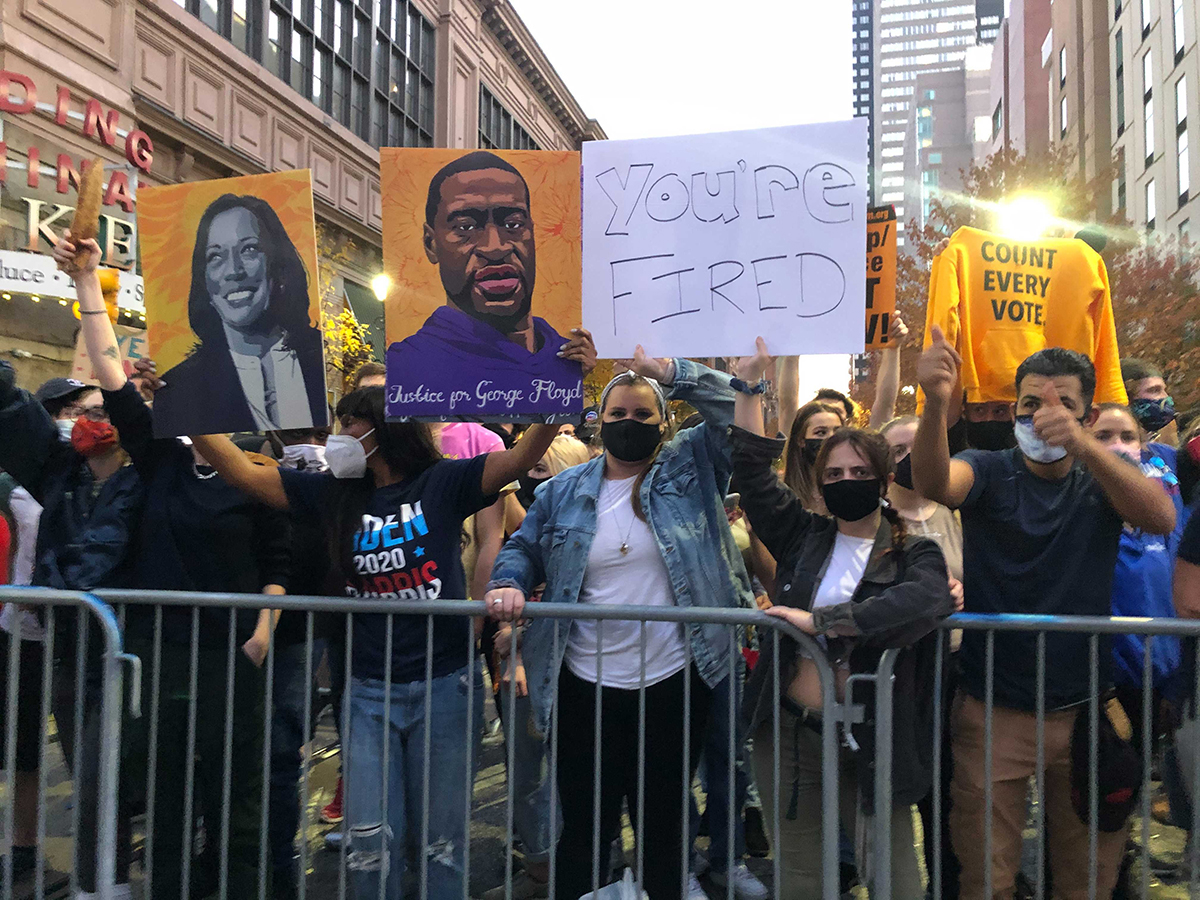 Protesters outside the Philadelphia Convention Center, where Philadelphia's vote count drew the attention of world media.