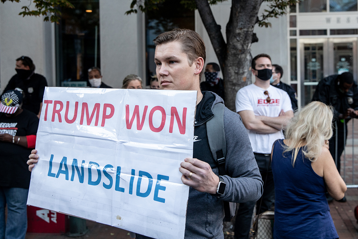 A pro-Trump demonstrator outside the Philadelphia Convention Center after the election was decided. (Photo: Chris McGrath / Getty Images)
