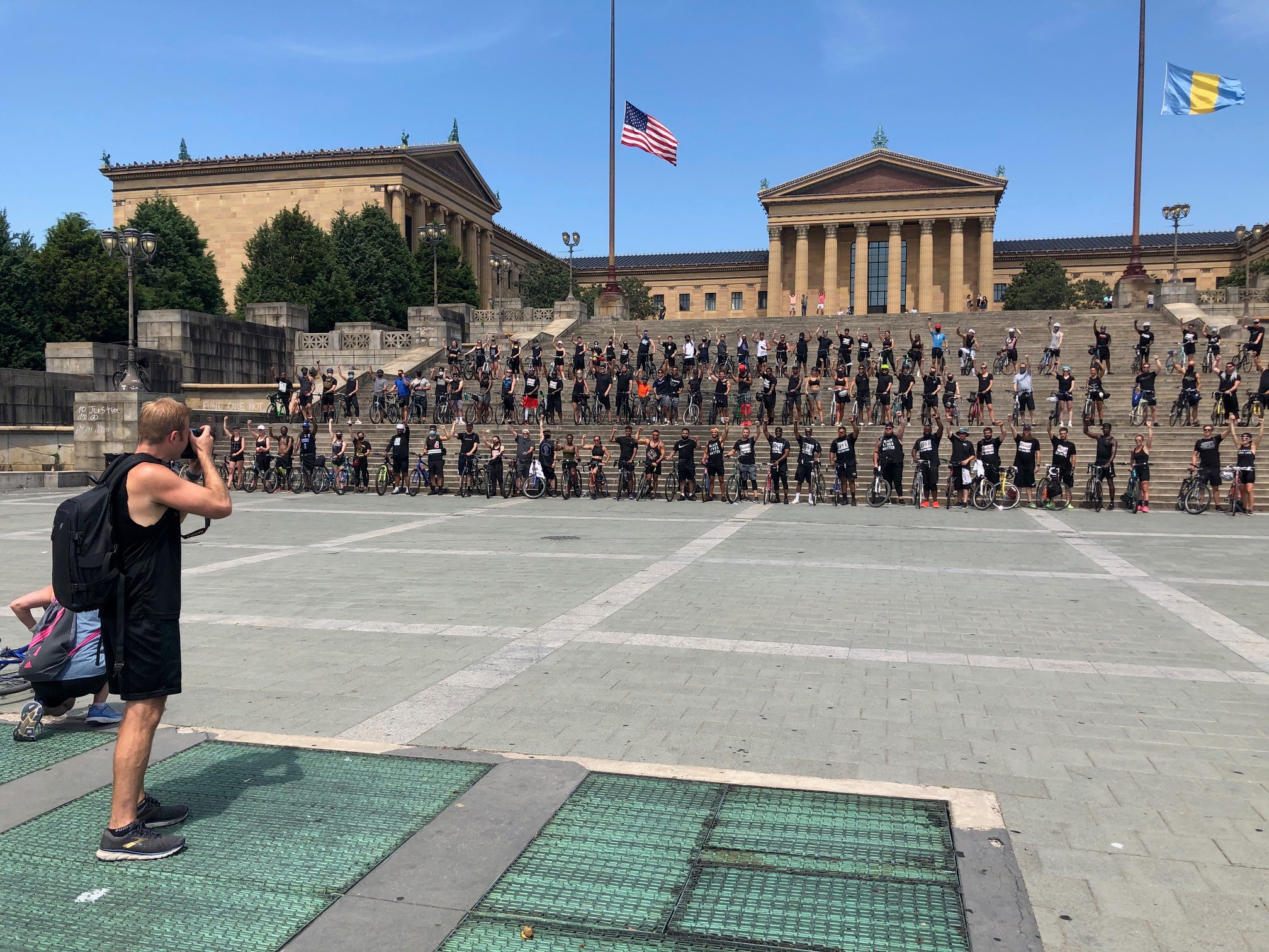 The Black Out Ride on the Rocky steps of the Philadelphia Art Museum. (Photo: Dave Palmer / NBC10)