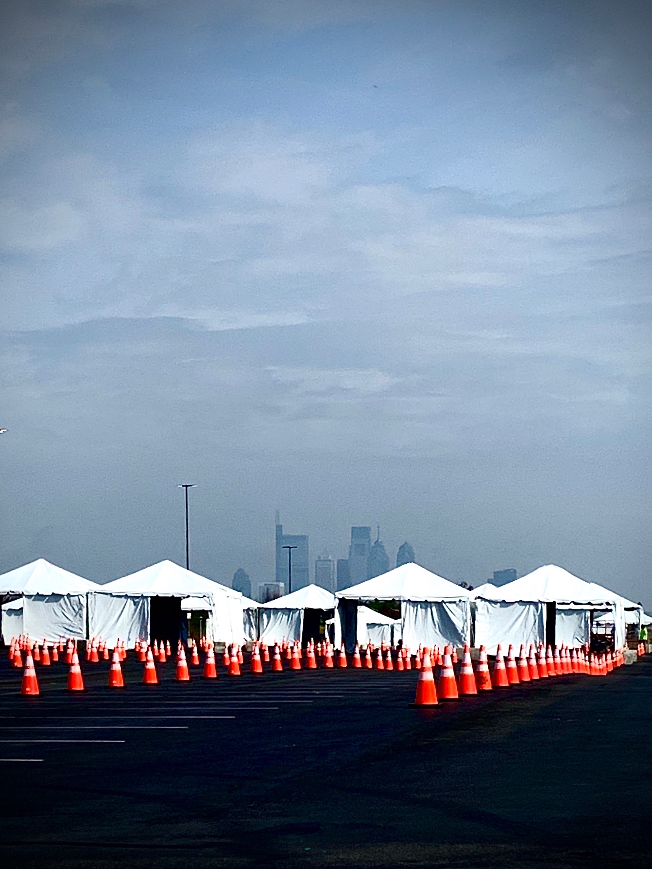 The parking lot at Citizens Bank Park, home of the Phillies, was turned into a drive-through mass testing site. (Photo: Matt Pantaleno / NBC10)
