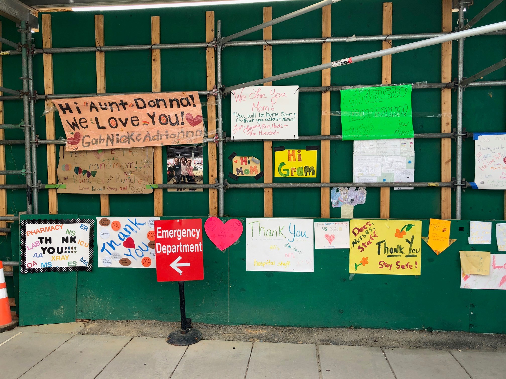 Families of first responders and medical workers went weeks without seeing their loved ones. These signs at ChristianaCare thank medical workers -- including Aunt Donna. (Photo: Dave Palmer / NBC10)
