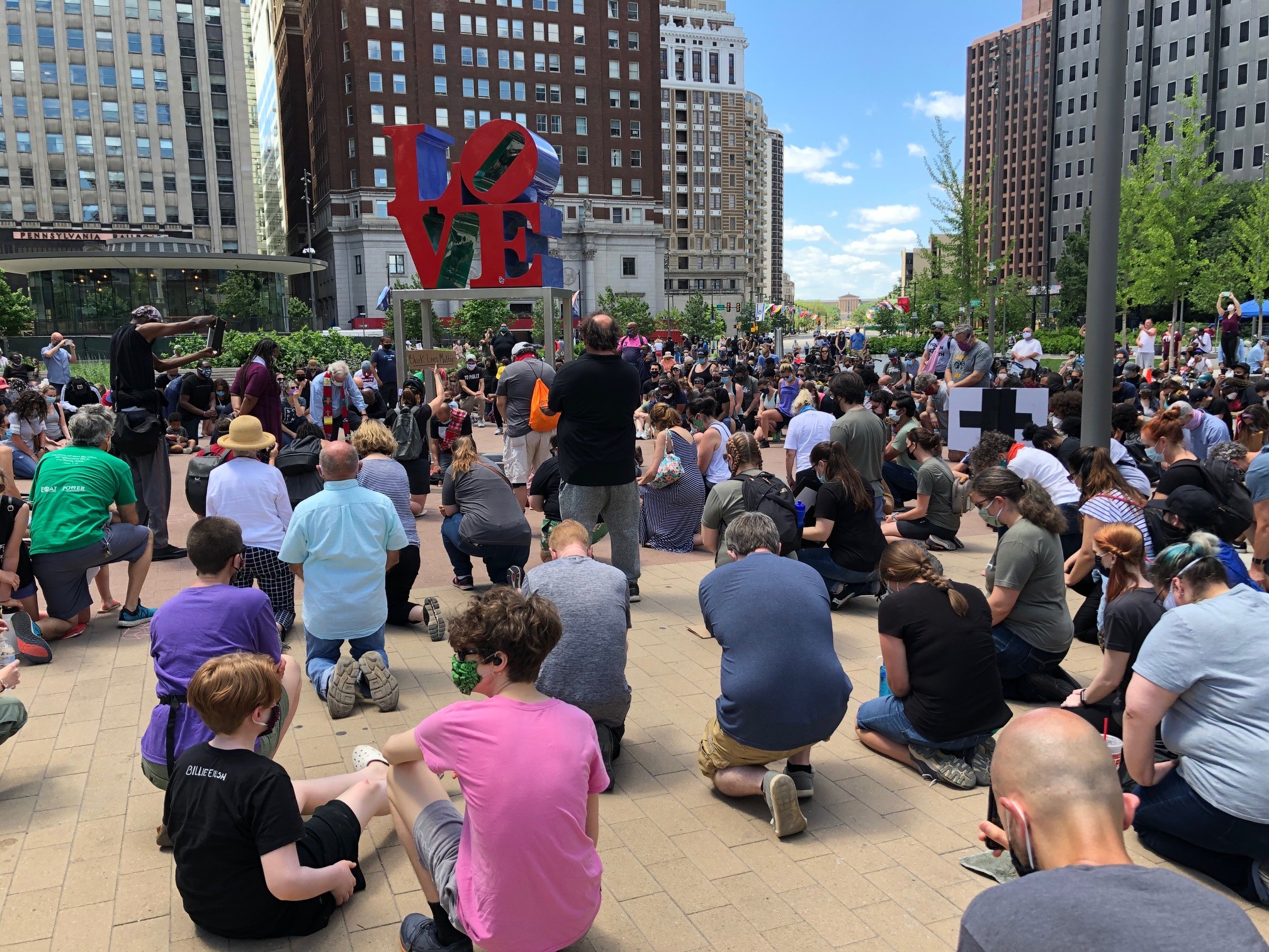 After the death of George Floyd, Philadelphians mourned and marched together. In LOVE Park, clergy and supporters met to kneel in silent protest. (Photo: Dave Palmer / NBC10)
