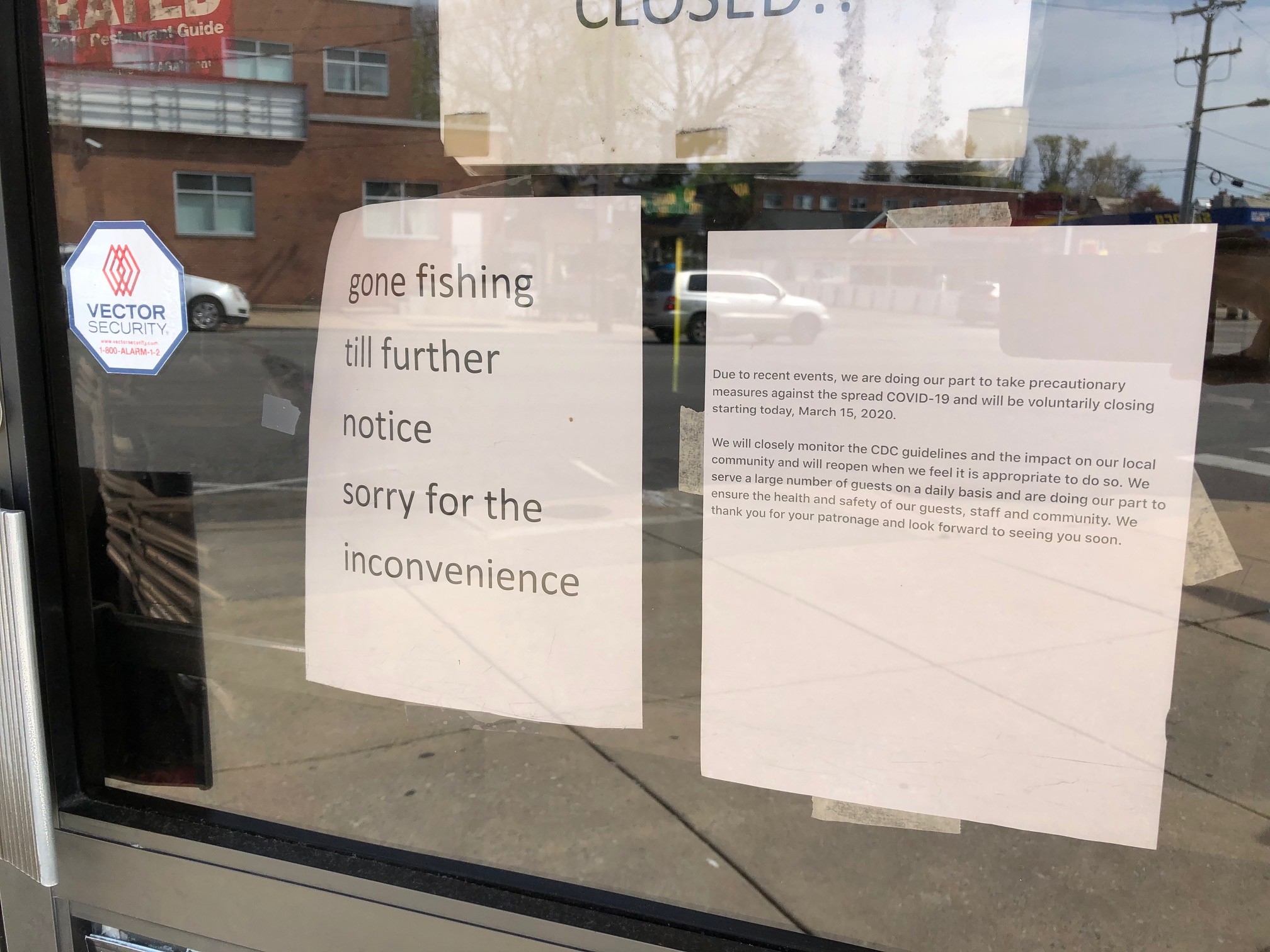 A "gone fishing" sign on Dalessandro's Steaks in Roxborough. (Photo: Dave Palmer / NBC10)