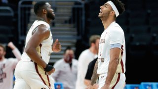 INDIANAPOLIS, INDIANA – MARCH 20: Anthony Polite #2 of the Florida State Seminoles celebrates during the second half in the first round game of the 2021 NCAA Men’s Basketball Tournament against the UNC-Greensboro Spartans at Bankers Life Fieldhouse on March 20, 2021 in Indianapolis, Indiana. (Photo by Sarah Stier/Getty Images)