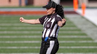 FILE - Official Maia Chaka during the 2021 Resse's Senior Bowl at Hancock Whitney Stadium on the campus of the University of South Alabama, Jan. 30, 2021, in Mobile, Alabama.