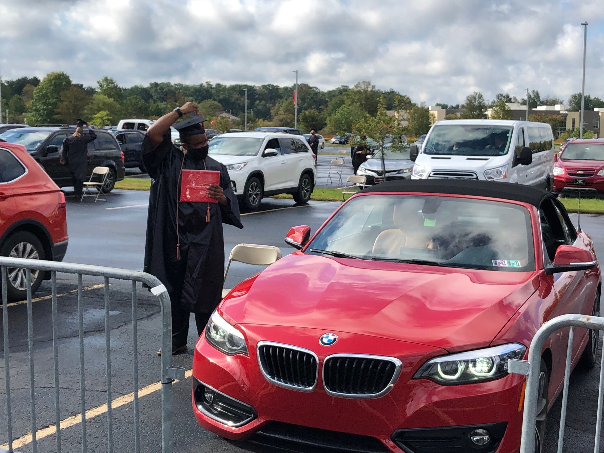 For Montgomery County Community College students, graduation was held -- socially distanced -- in the parking lot. (Photo: Dave Palmer / NBC10)