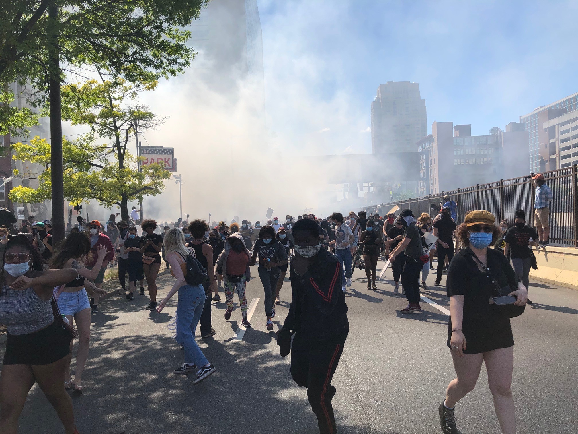 As the protests continued, Philadelphia police used tear gas on the protesters, some of whom had ran away to breathe. (Photo: Dave Palmer / NBC10)
