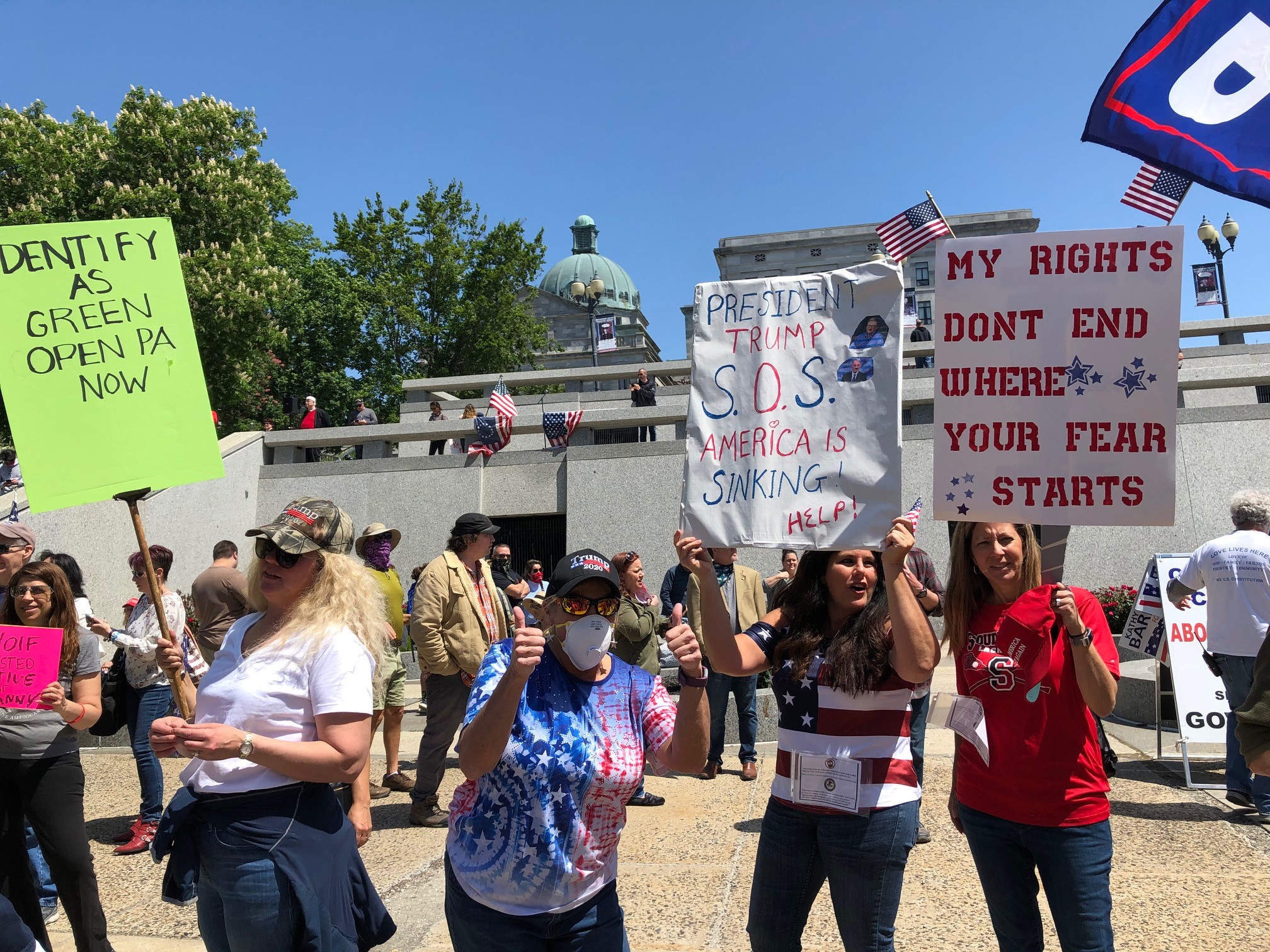 Frustration at lingering lockdowns grew in May. These protesters are at an "Open Berks and Montco" rally in Harrisburg. (Photo: Dave Palmer / NBC10)