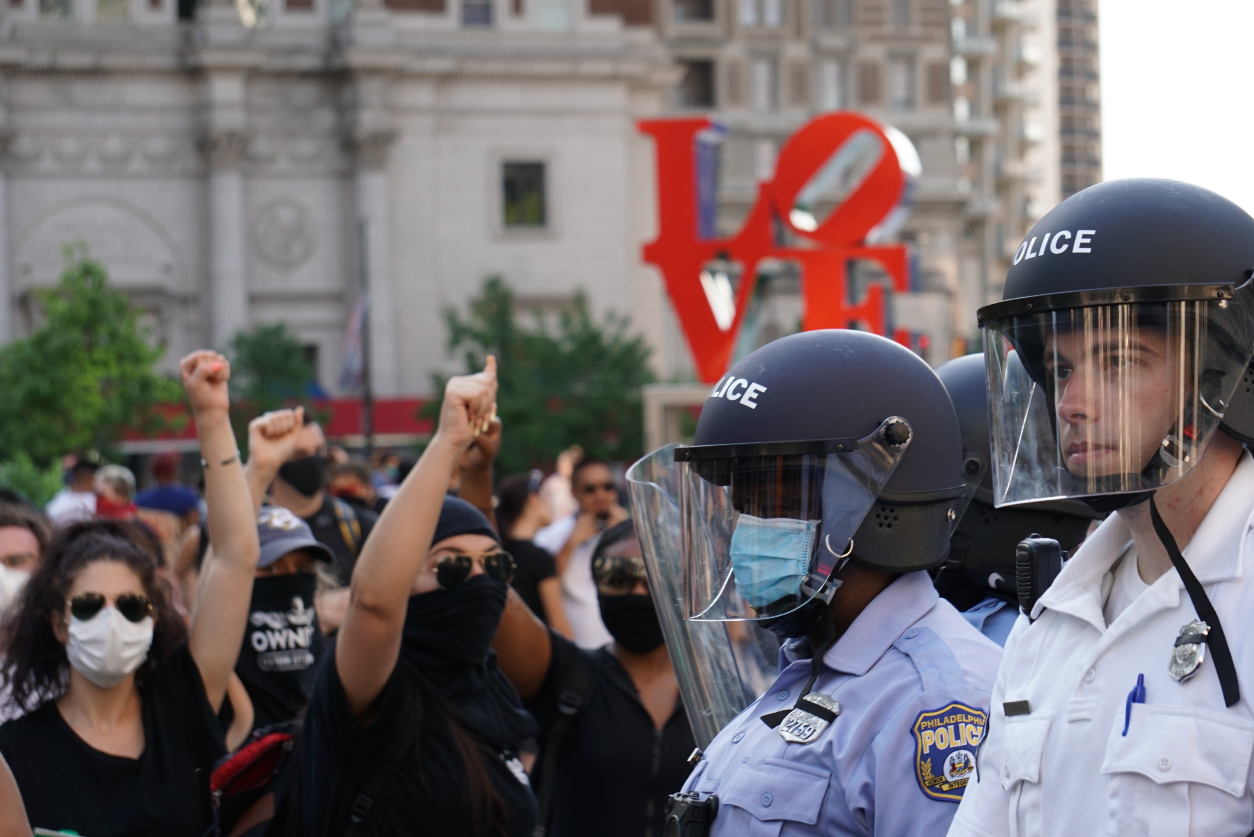 Protesters also clashed with police. This photo was taken May 30, 2020; that evening and through the weekend, peaceful protests would give way to looting.  (Photo: Joseph Kaczmarek / NBC10)