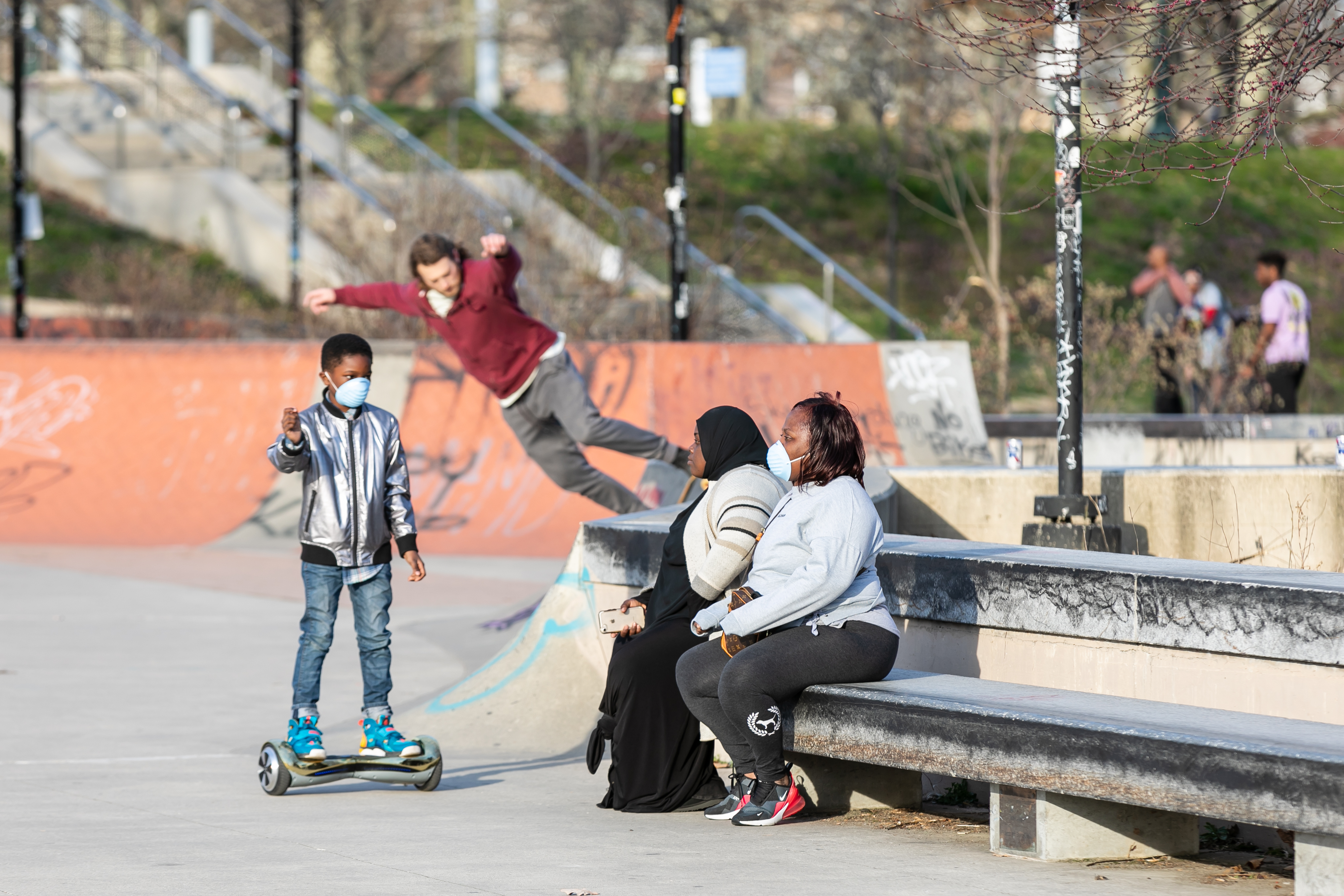 Young skaters started wearing masks outdoors in early April 2020, when the CDC recommended them. (Photo: Brad Berner / NBC10)