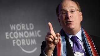 BlackRock Chair and CEO Laurence D. Fink attends a session at the World Economic Forum (WEF) annual meeting in Davos, on January 23, 2020.