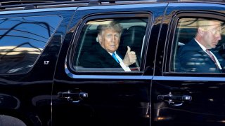 Former U.S. President Donald Trump leaves Trump Tower in Manhattan on March 9, 2021 in New York City.