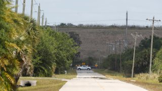 GILLETTE, FLORIDA – APRIL 05: A view of the former Piney Point phosphate plant grounds, where a possible wastewater breach could impact nearby neighborhoods on April 5, 2021 in Gillette, Florida. An evacuation order has been issued, affecting more than 300 homes in the area. (Photo by Octavio Jones/Getty Images)