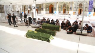 Funeral ceremony held for 3 people who lost their lives at Baghdad Ibn al-Hatip Hospital fire, in Najaf, Iraq on April 25, 2021.