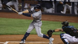 MIAMI, FLORIDA – APRIL 02: Austin Meadows #17 of the Tampa Bay Rays bats in the first inning against the Miami Marlins at loanDepot park on April 02, 2021 in Miami, Florida. (Photo by Mark Brown/Getty Images)