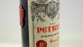 A bottle of Petrus red wine that spent a year orbiting the world