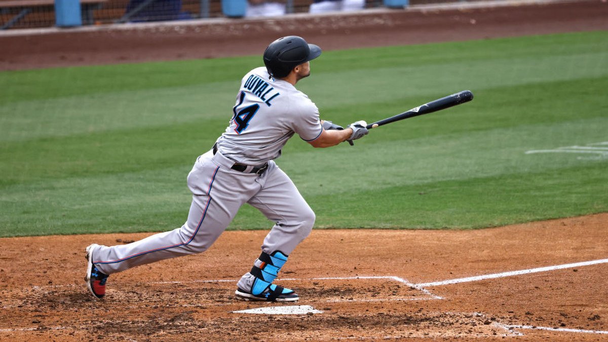 Jazz Chisholm Jr. #2 of the Miami Marlins bats in the game against News  Photo - Getty Images