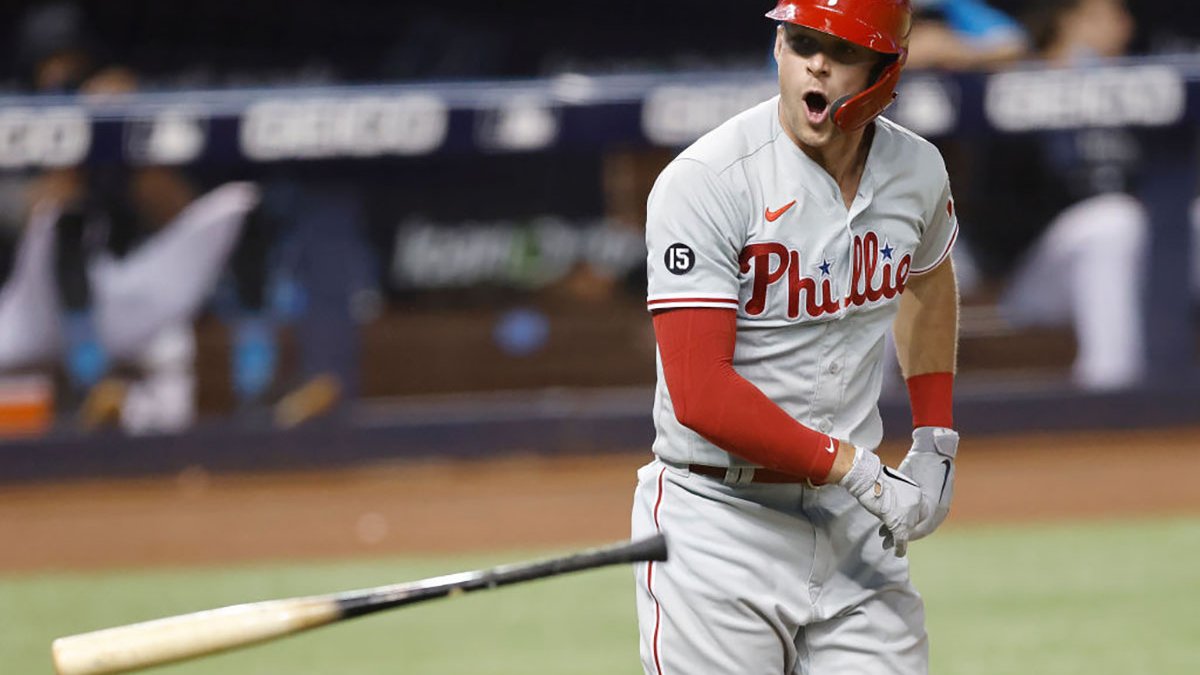 Pitcher Aaron Nola reacts in the dugout after being relieved in the News  Photo - Getty Images