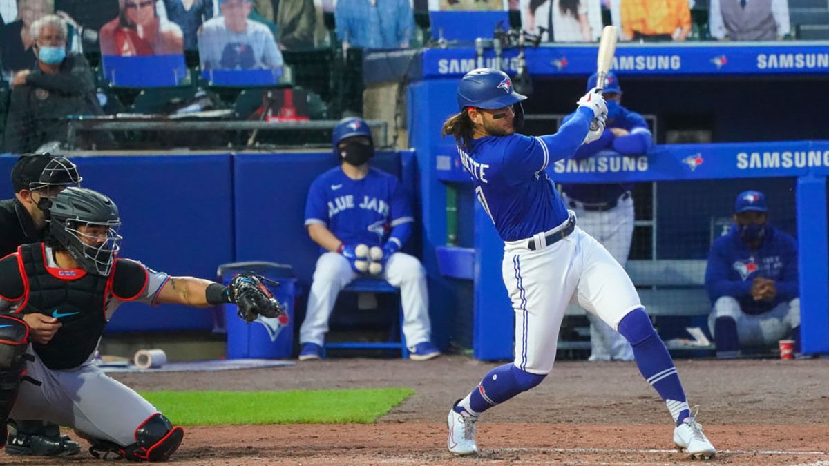 Jorge Alfaro of the Miami Marlins at bat against the Toronto Blue