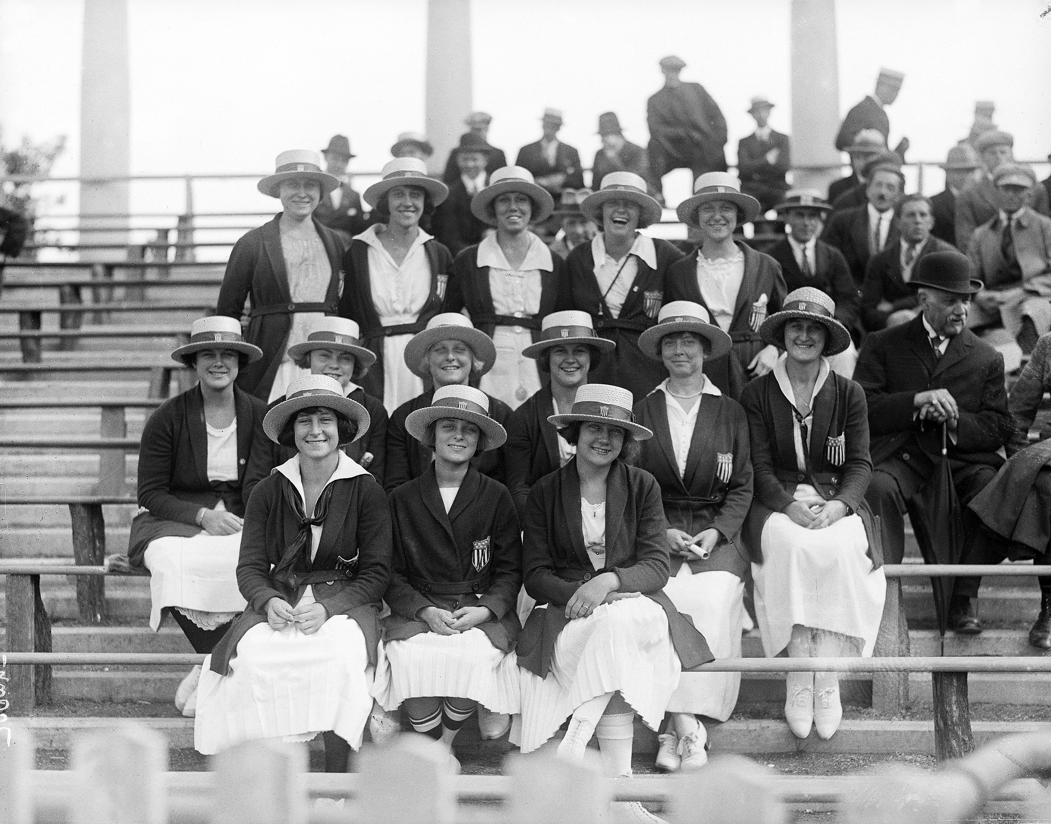 Antwerp, Belgium: Picture shows a group of US Olympic Athletes posing together in their uniforms on Nov. 5, 1920.
