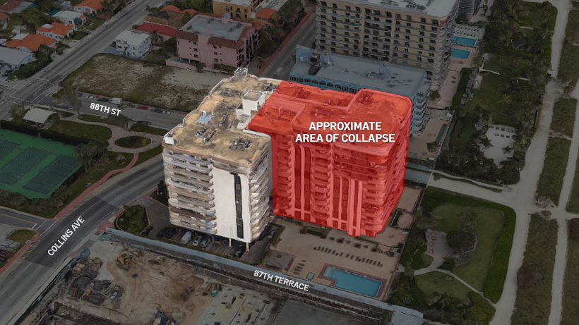Approximate area of condo building collapse