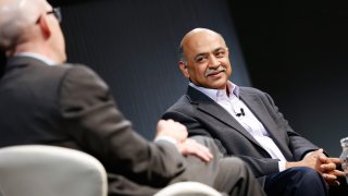 Wired senior staff writer Cade Metz and Arvind Krishna, IBM CEO and then senior vice president and director at IBM Research, speak onstage at the Wired Business Conference in New York on June 16, 2016.