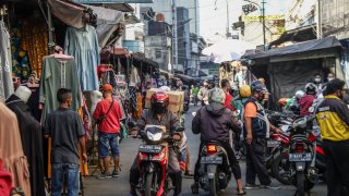 View of Pasar Baru Traditional Market during the Covid-19 Emergency Restrictions in Bandung.