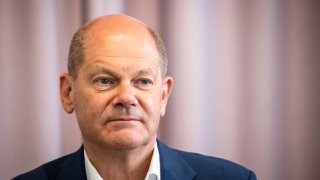 German Finance Minister and Chancellor Candidate of the Social Democratic Party (SPD) Olaf Scholz attends a meeting with members of the Foreign Journalists’ Association in Berlin, Germany on June 09, 2021.