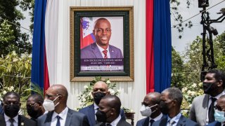 Officials attend a ceremony in honor of late Haitian President Jovenel Moise at the National Pantheon Museum in Port-au-Prince, Haiti, on July 20, 2021.
