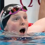 Lydia Jacoby, of the United States, reacts after winning the final of the women's 100-meter breaststroke at the 2020 Summer Olympics on July 27, 2021, in Tokyo, Japan.