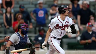 ATLANTA, GA – JULY 04: Atlanta Braves Starting pitcher Max Fried (54) gets a pinch hit walk off single during an MLB game between the Miami Marlins and the Atlanta Braves on July 4, 2021 at Truist Park in Atlanta, Ga. (Photo by Jeff Robinson/Icon Sportswire via Getty Images)