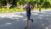 Morgan Pearson (bronze medal) of USA competes during the Elite Men event of the ITU World Triathlon Championship Series Yokohama on May 15, 2021 in Yokohama, Kanagawa, Japan.