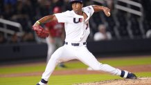 WEST PALM BEACH, FLORIDA - JUNE 04: Anthony Gose #31 of the United States delivers a pitch in the eighth inning against Canada during the WBSC Baseball Americas Qualifier Super Round at The Ballpark of the Palm Beaches on June 04, 2021 in West Palm Beach, Florida. (Photo by Mark Brown/Getty Images)
