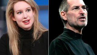 Elizabeth Holmes, left, and Steve Jobs