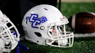 MUNCIE, IN – AUGUST 30: A Central Connecticut State University Blue Devils helmet sits on the sidelines during the college football game between the Central Connecticut State University Blue Devils and the Ball State Cardinals on August 30, 2018, at Scheumann Stadium in Muncie, Indiana. (Photo by Michael Allio/Icon Sportswire via Getty Images)