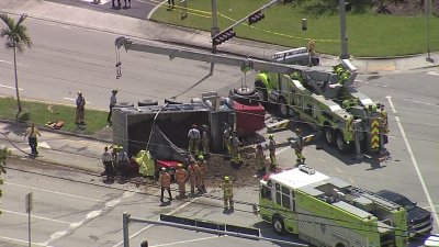 Scene of Fatal Rollover Crash Involving Dump Truck in Doral