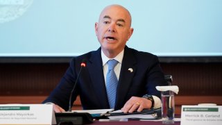 Secretary of Homeland Security Alejandro Mayorkas speaks during a U.S.-Mexico High Level Security Dialogue at the Mexican Ministry of Foreign Affairs, Friday, Oct. 8, 2021, in Mexico City.