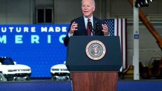 President Joe Biden speaks during a visit to the General Motors Factory ZERO electric vehicle assembly plant, Wednesday, Nov. 17, 2021, in Detroit.