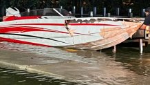 Reynier Moreno, owner of Hellkats Power Boats, went missing while driving this damaged boat, his wife said.