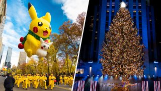 Pikachu and a Christmas tree