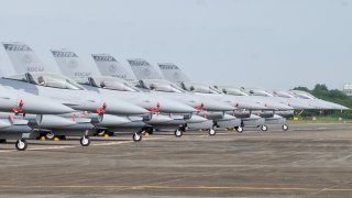 Newly commissioned upgraded F-16V fighter jets are seen at Air Force base in Chiayi in southwestern Taiwan