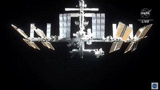 In this image from video provided by NASA, the International Space Station is seen as astronauts in the SpaceX Dragon capsule undock on Monday, Nov. 8, 2021,