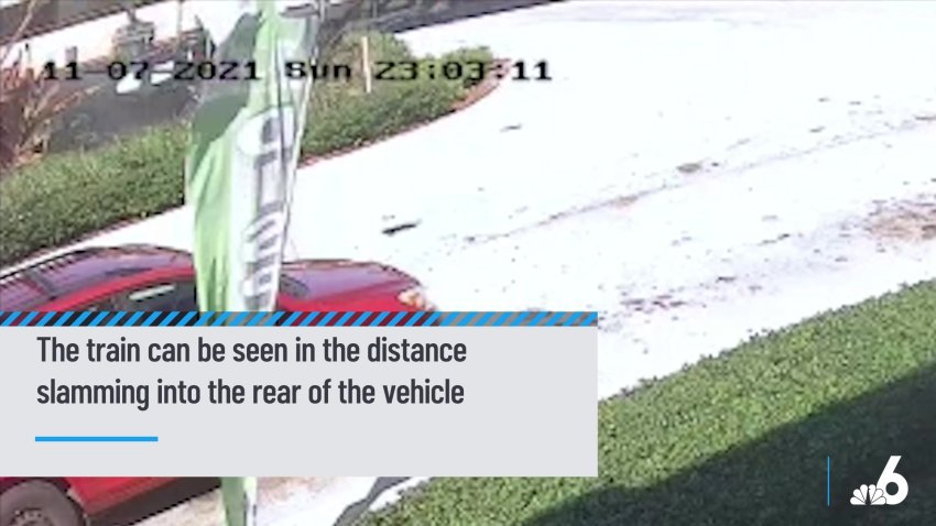 Surveillance Footage Shows Moment Brightline Train Slams Into Car