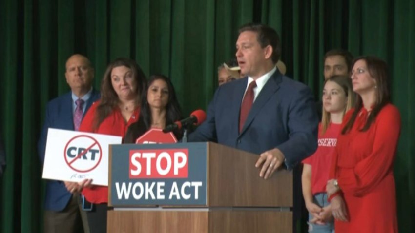 Florida Gov. Ron DeSantis speaks at a news conference in Wildwood on Dec. 15, 2021.