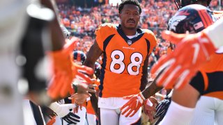 Denver Broncos wide receiver Demaryius Thomas (88) before the game against the Seattle Seahawks at Broncos Stadium at Mile High.