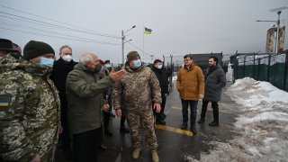 European Union foreign policy chief Josep Borrell and Ukrainian Foreign Minister Dmytro Kuleba visit the line of contact in Luhansk, Ukraine.