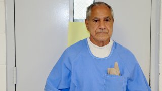 FILE - In this image provided by the California Department of Corrections and Rehabilitation, Sirhan Sirhan arrives for a parole hearing on Aug. 27, 2021, in San Diego, Calif. Gov. Gavin Newsom has until sometime in January 2022 to allow or block the parole recommendation for Sirhan, who killed Robert F. Kennedy assassin.