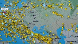 A screenshot from FlightRadar24, an online flight tracker, shows no aircrafts flying over Ukraine after the Russian attack.The Ministry of Foreign Affairs and of Infrastructure in Ukraine closed the airspace over the country.